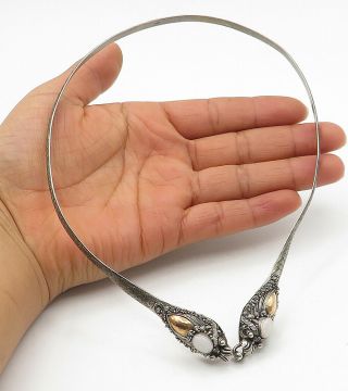925 Silver & 18k Gold - Vintage Fire Opal 2 Tone Ornate Collar Necklace - N2881