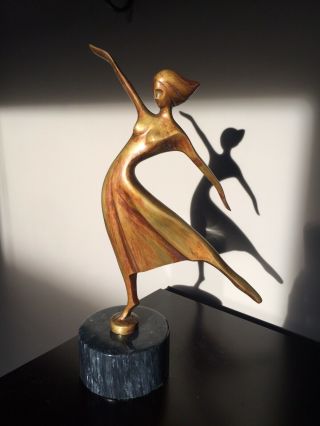 Rare Signed Vinardi Bronze Dancer Sculpture On Marble Base W/ Certificate