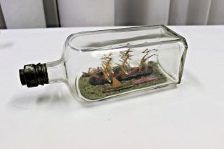 Vintage 1944 Folk Art Ship - in - a - Bottle / Diorama / Signed 3