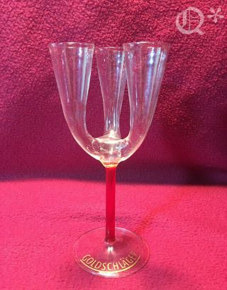 Vintage Gold Schlager Triple Shot Ruby Red Stem Shot Glass Hand Blown Glass