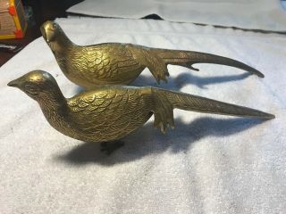 Vintage Brass Pheasant Figurines Mid Century Decor 12” Long