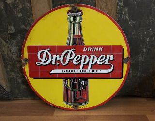 Old 1939 Drink Dr.  Pepper " Good For Life " Porcelain Sign Soda Pop 12” Gorgeous