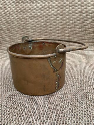 Vintage Hand Forged Dovetailed Copper Pot W/wrought Iron Handle