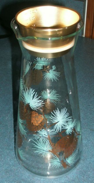 Vintage David Douglas Libbey Glass Cocktail Shaker Decanter MCM Pinecone Design 2