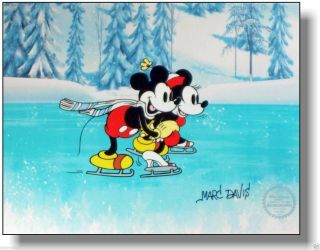 Signed Marc Davis Mickey Mouse Minnie Disney On Ice Sericel Background Cel