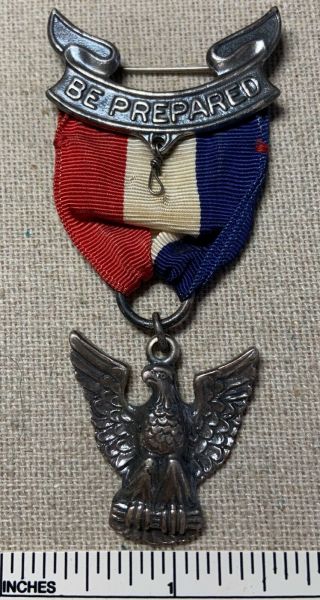 Vtg 1950s Eagle Scout Boy Scouts Rank Medal Award Badge Uniform Sterling Flat Bk