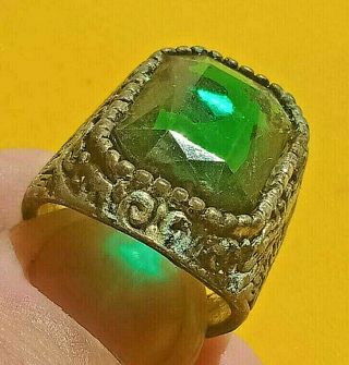 Stunning Ancient Roman Ring With Green Stone Silver Artifact Piece.