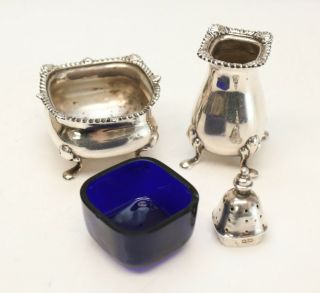 Tiffany & Co English Sterling Silver & Cobalt Glass Open Salt & Pepper Shakers 2
