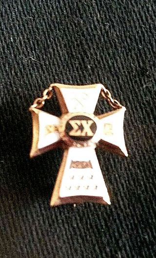 Vintage Sigma Chi Cross Pin 10k Yellow Gold Fraternity Greek Society Badge 