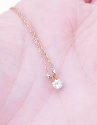 14ct Gold 15 Point Diamond Solitaire Pendant On 14ct Rose Gold Chain,  14k 585