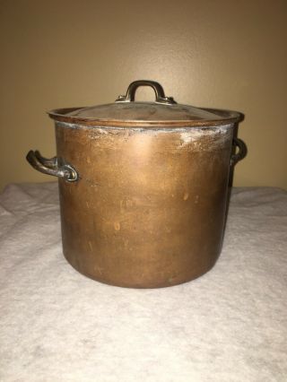 Vintage Copper Copral Pot With Brass Handles By Copral Made In Portugal Lid