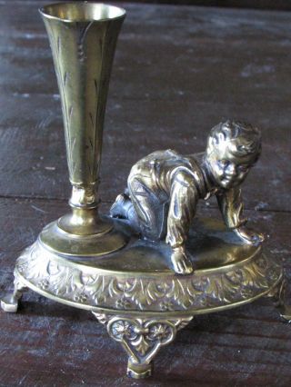 Rare Antique Victorian Meriden Silver Plate Co.  - Figural Crawling Child Vase