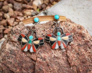 Zuni - Vintage Multi - Stone Butterfly Earrings By Snowa Esalio - Native American