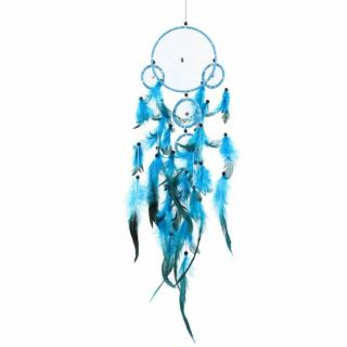 Large Dream Catcher Blue Wall Hanging Decoration Ornament Handmade Feather Craft