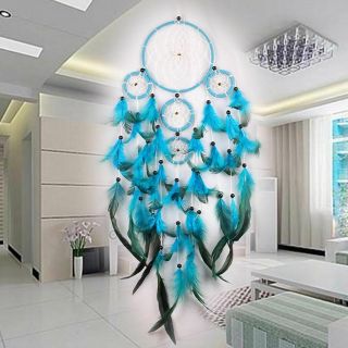 Large Dream Catcher Blue Wall Hanging Decoration Ornament Handmade Feather Craft 2