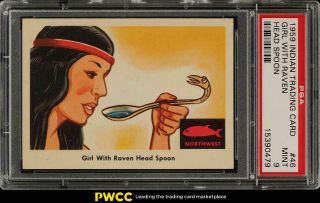 1959 Fleer Indian Trading Card Girl With Raven Head Spoon 46 Psa 9 (pwcc)