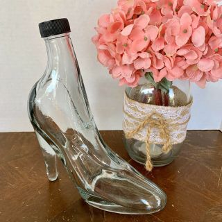 Glass Stiletto High Heel Shoe Bottle Decanter With Cap