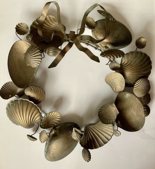 Vintage Dresden Seashell Wreath Shells Beach Brass Holiday Petit Choses Large 12