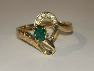 Fancy Gold Tone Ring With Green Stone - Metal Detecting Find