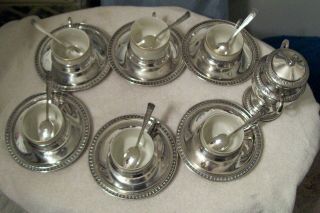 Italian Sterling Silver And Porcelain Demitassse Tea Set Marked 3vc 800