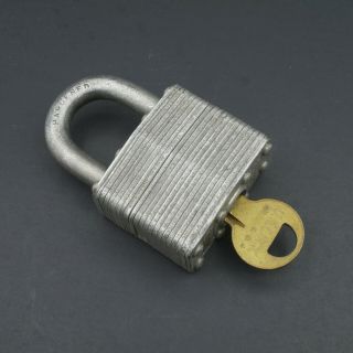 Vintage Master Lock No 1 Laminated Hardened With U.  S.  Lock Corp Key