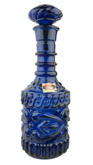 Vintage Jim Beam Cobalt Blue Decanter Bottle & Stopper Kentucky Derby 11.  5 