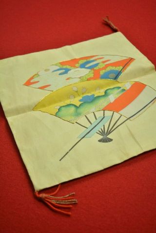 Ce04/40 Vintage Japanese Fabric Silk Antique Boro Fukusa Handwriting 10.  2 "