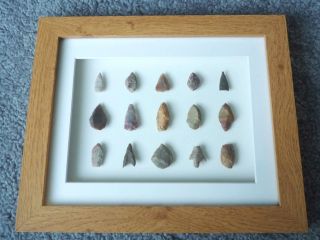 Neolithic Arrowheads In 3d Picture Frame,  Authentic Artifacts 4000bc (w017)