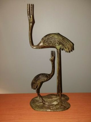 Vintage Bronze,  Brass.  Bird Sculpture Of Cranes/ Heron 