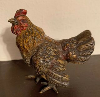 Antique Cold Painted Vienna Bronze Chicken Hen Barnyard Animal 3 1/2” X 2 1/2”