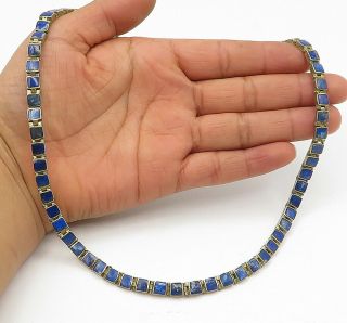 925 Sterling Silver - Vintage Lapis Lazuli Square Link Chain Necklace - N2884