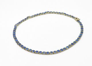 925 Sterling Silver - Vintage Lapis Lazuli Square Link Chain Necklace - N2884 2