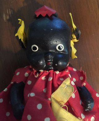 Vintage Black Americana Bisque Baby Doll With Jointed Legs,  Red Dress And Diaper