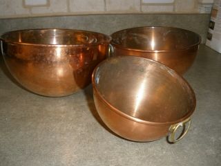 Vintage 3pc Solid Copper Candy Kettles Round Bottom Nest Bowls
