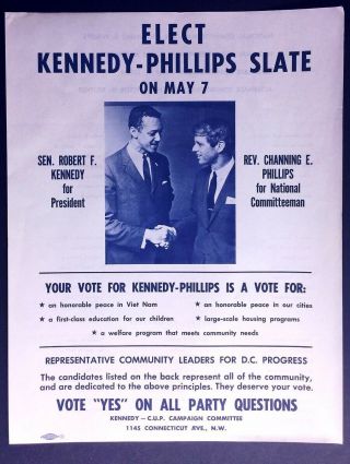 1968 Poster Flyer Robert F Kennedy For President Washington Dc