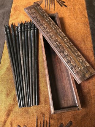 Carved Chopsticks In Carved Wooden Box From Indonesia