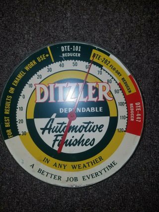 Antique Ditzler Auto Paint Advertising Thermometer Service Station Sign Gas Oil