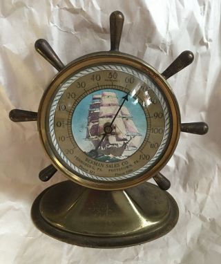 Vintage Brass Advertising Ships Wheel Thermometer Berman Sales Co.