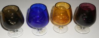 4 Vintage Mini Brandy Shifters Cordials Shot Glasses National Potteries Etched