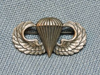 Wwii Era U.  S.  Army Airborne Parachute Jump Wings Badge,  Sterling