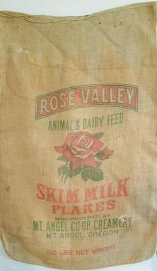 Barn Find Burlap Feed Bag Gunny Sack Rose Valley Mt Angel Oregon Creamery