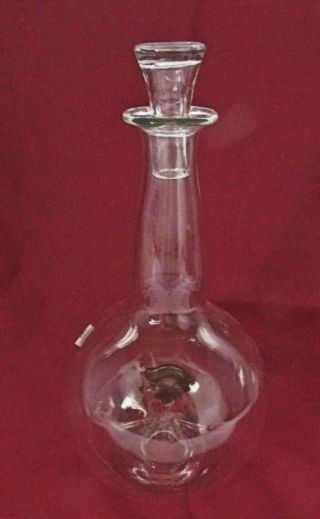 Lead Crystal Clear Wine Decanter With Amber Fish Inside Decanter.