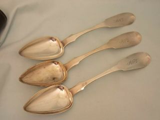 3 Large 8 3/4 Coin Silver Table Spoons By W H Calhoun Nashville Tennessee 1840 
