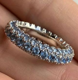 Vintage 10k White Gold Aquamarine Blue Gemstone Stone Eternity Band Ring Size 7