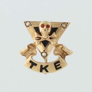Tau Kappa Epsilon Skull Pin 14k Gold Fraternity Badge Pearls Berkeley Tke C.  1921