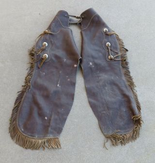 Vintage Leather Cowboy Buckaroo Batwing Chaps With Conchos From Estate