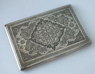 Decorative Persian Solid Silver Cigarette Case C.  1930s/ L 11.  4 Cm/ 197 G