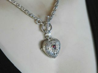 Vintage Solid 925 Sterling Silver Pendant Necklace Toggle Chain Heart Locket