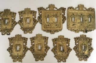 Set Of 8 Vintage Virginia Metalcrafters Solid Brass Light Switch Plate Covers