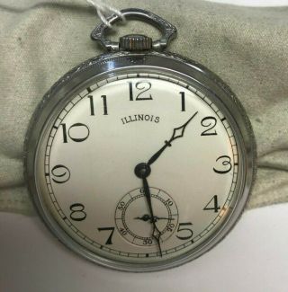 Illinois Pocket Watch Model 1,  12s,  21j,  Stainless Open Faced Case,  S 5278249